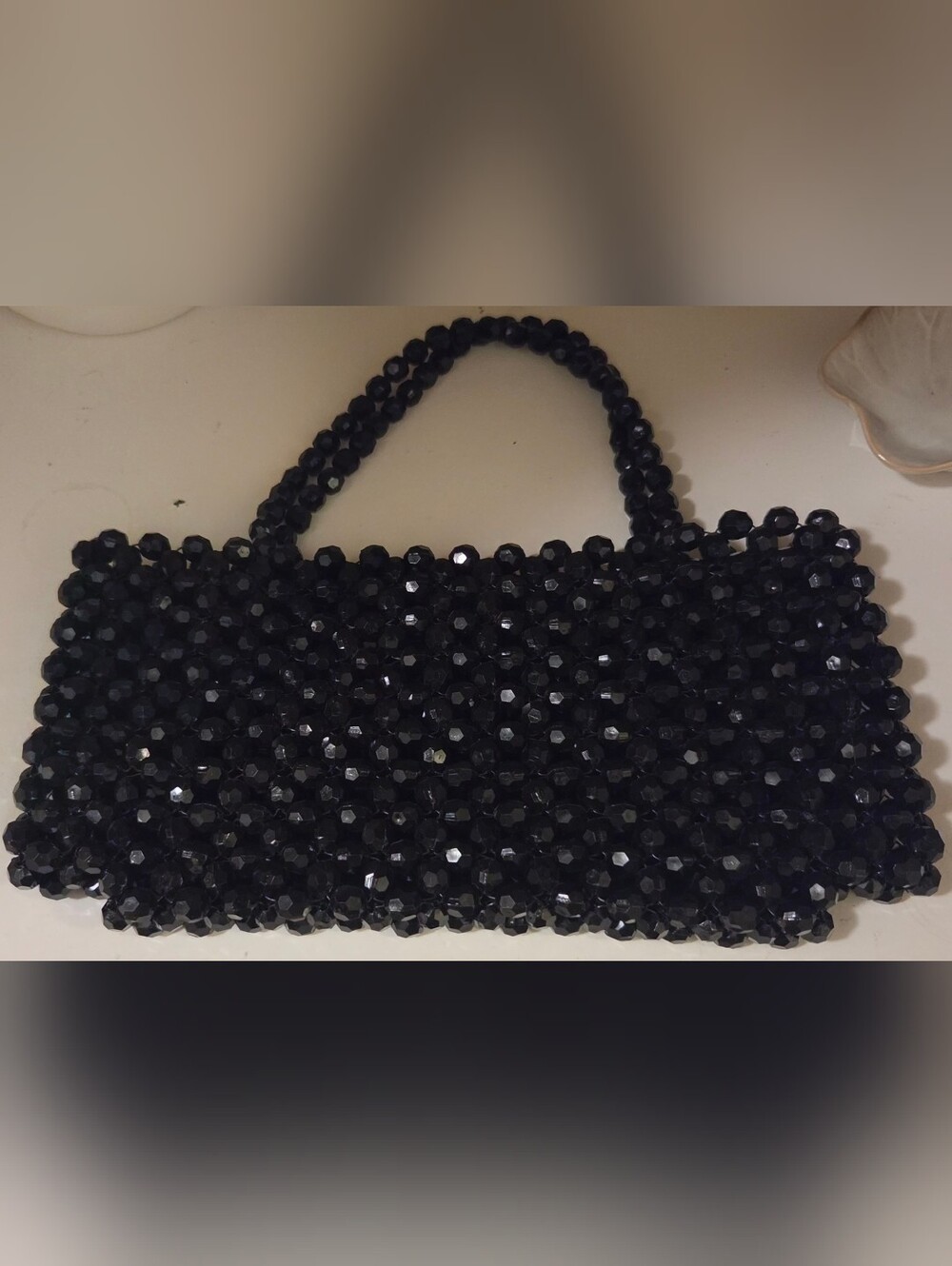 Vintage Black Lucite Beaded Handbag 1950s 60s Faceted Evening Purse